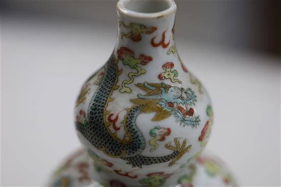 A pair of Chinese famille rose double gourd dragon vases, Guangxu six character mark and of the period (1875-1908), H.14cm